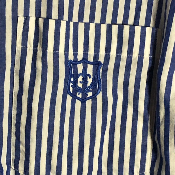 Talbots Vintage Blue and White Striped Button-Up Shirt - Picture 2 of 6